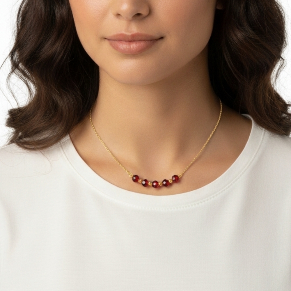 Red Swarovski Stones 18k Real Gold Necklace New